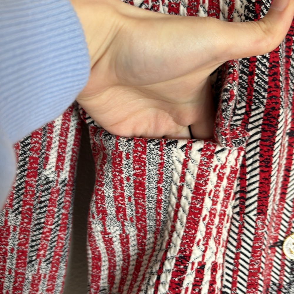 Cabi XS red black striped shoulder pad unlined blazer - Picture 7 of 11
